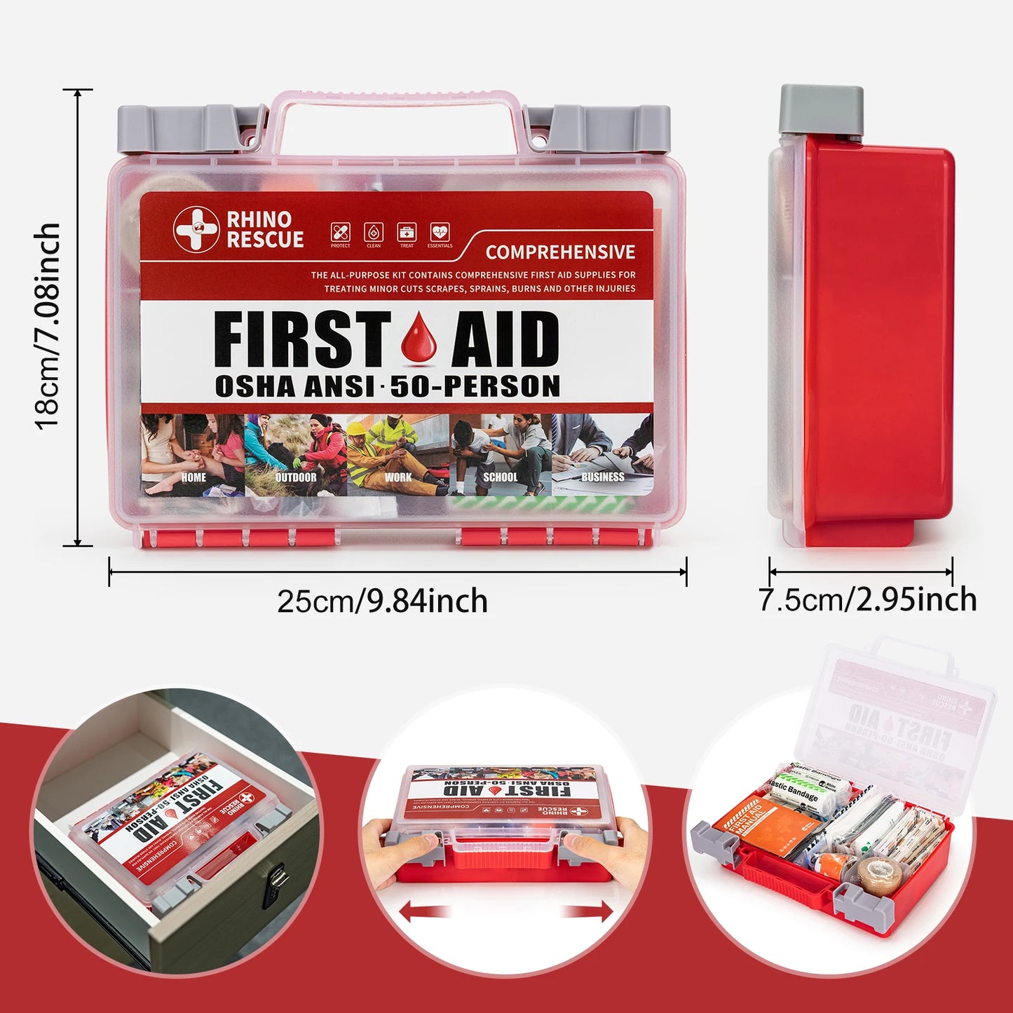 Rhino Rescue First Aid Kit Home Office Emergency Supplies