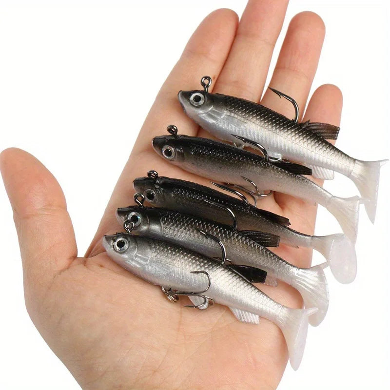 5 Pieces Realistic Soft Baits With Sharp Hooks For Fishing