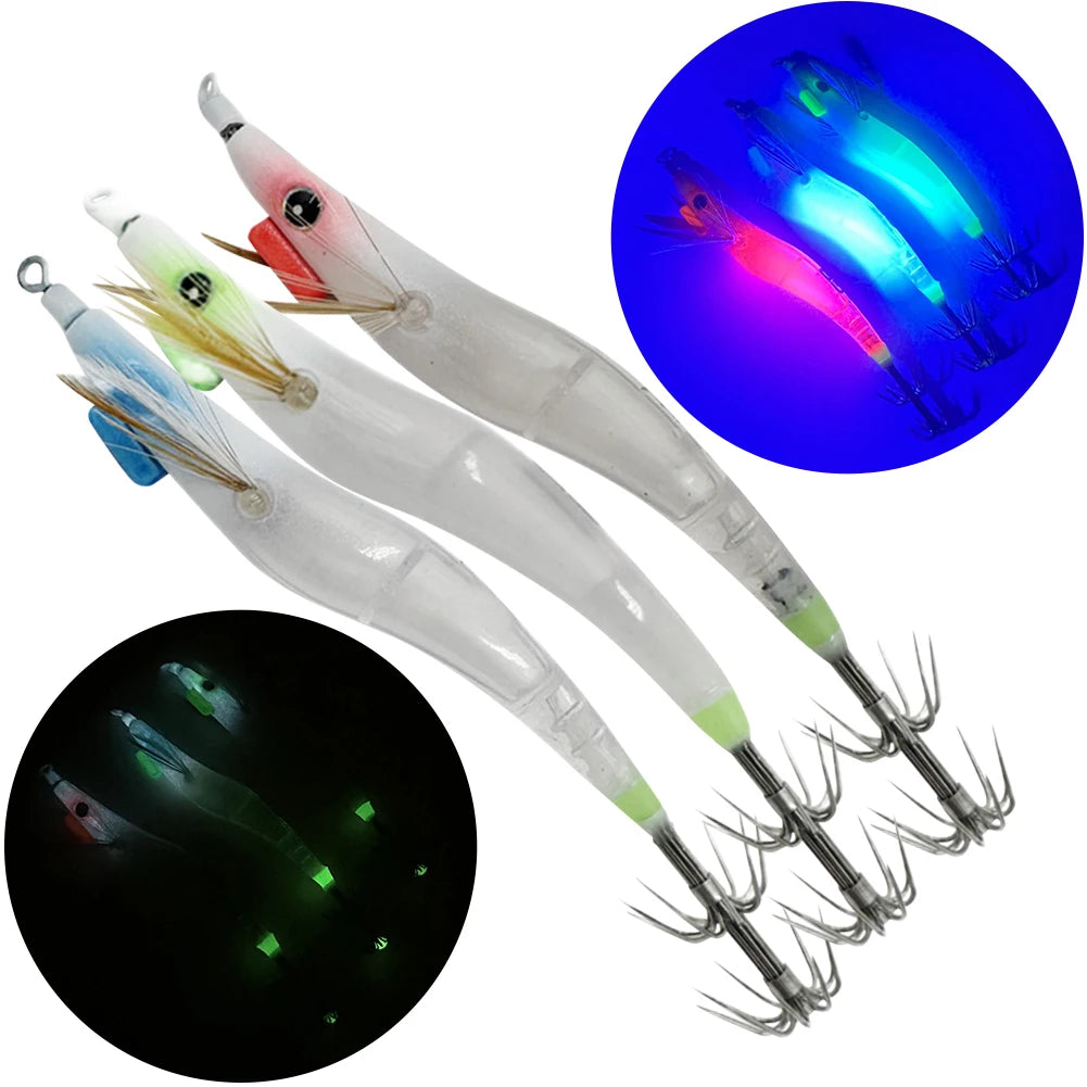 APWIKOGER Luminous Lure Hard Shrimp Bait with Squid Jig Hook