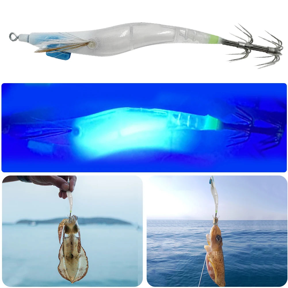APWIKOGER Luminous Lure Hard Shrimp Bait with Squid Jig Hook