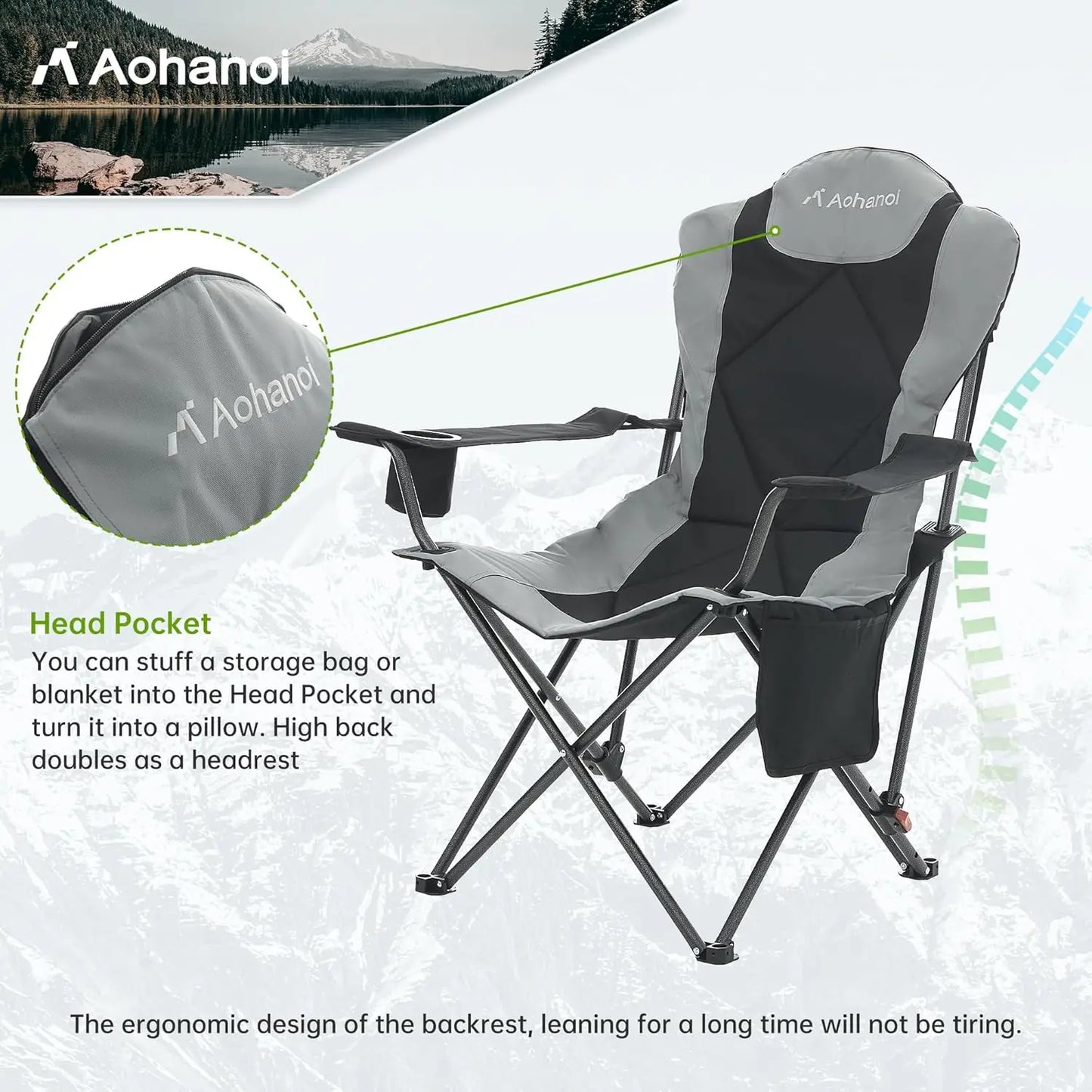 Portable 2 Pack Heavy Duty Camping Chairs With Adjustable Backrest