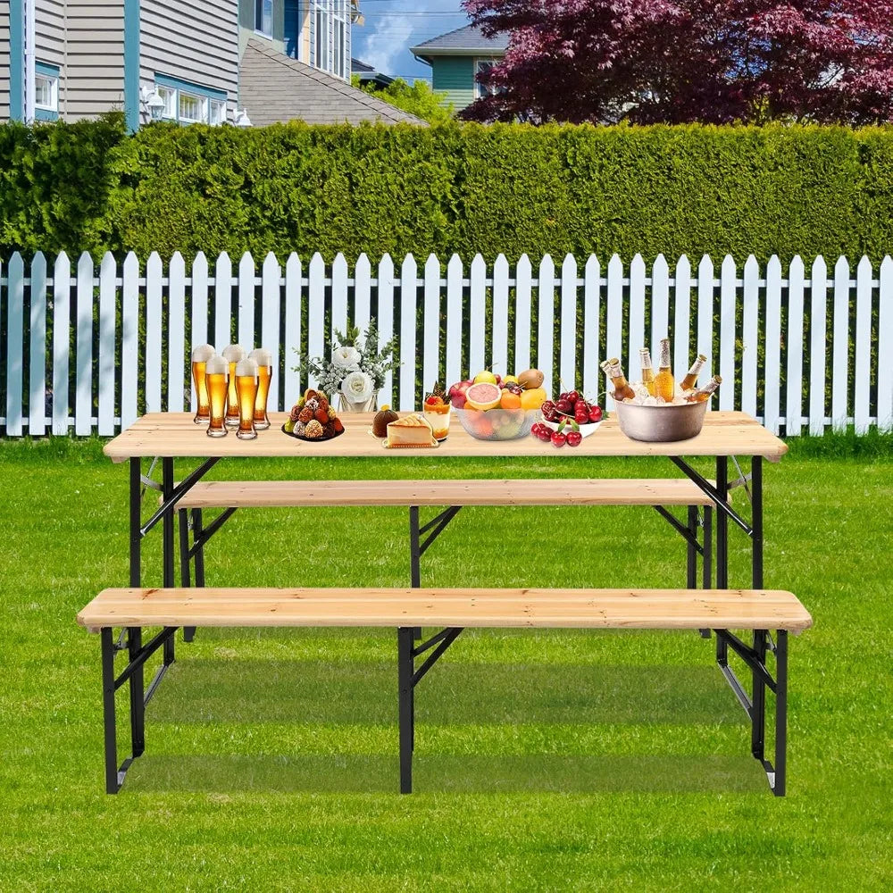 Folding Picnic Table With Benches For Outdoor Use Weatherproof Wood