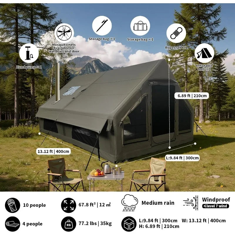 Inflatable Camping Tent With Wind Rain Resistance And Stove Jack