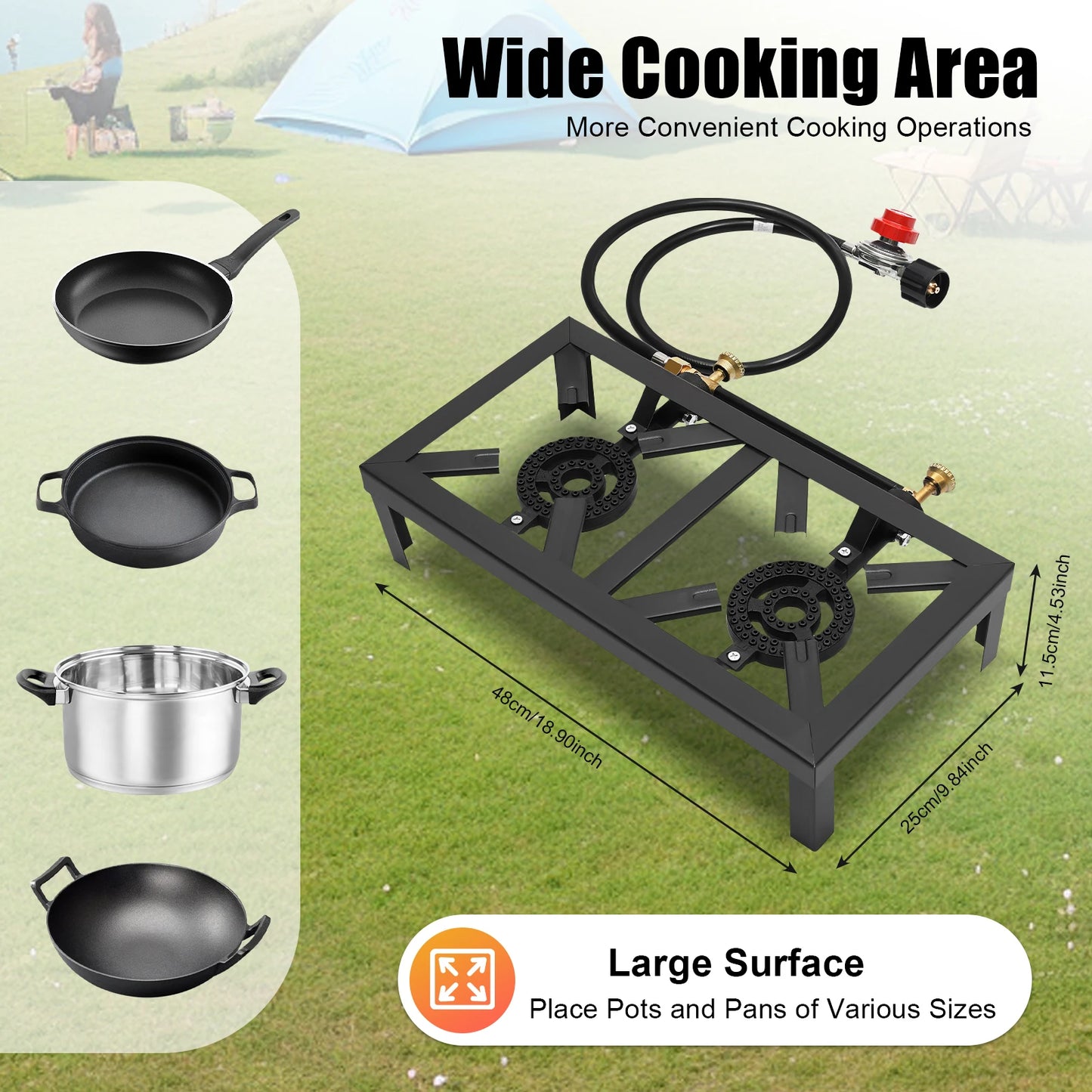 8000W Portable Double Burner Outdoor Gas Stove PSI Regulator
