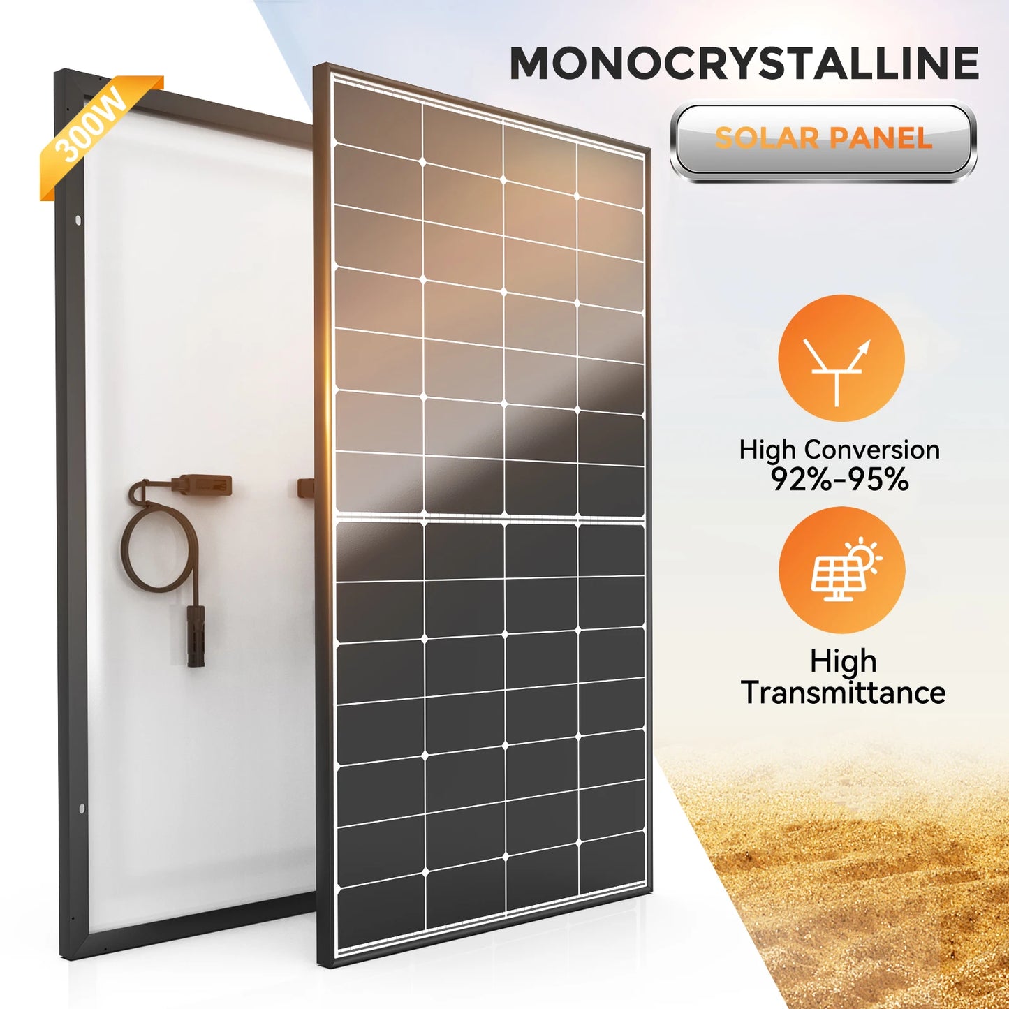 Rvpozwer 300W Solar Panel N Type High Efficiency Monocrystalline