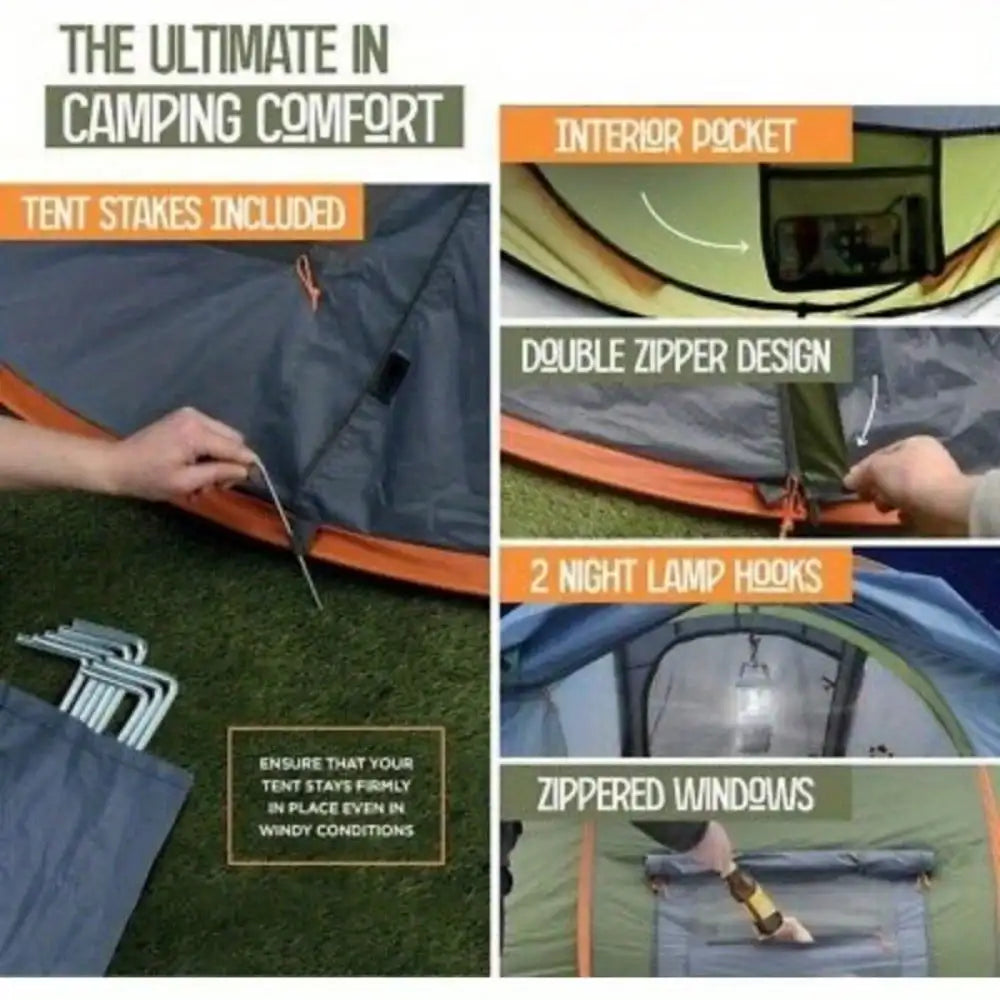 Camping Tent 4-Person Easy Pop Up With 2 Doors UPF50Plus