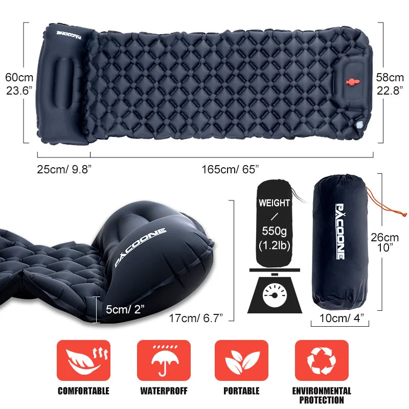 Outdoor Sleeping Pad Camping Inflatable Mattress Built In Pump Ultralight