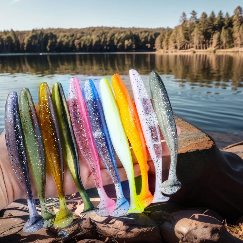 10Pcs T Tail Worm Soft Baits Paddle Tail Lures Bassfishing
