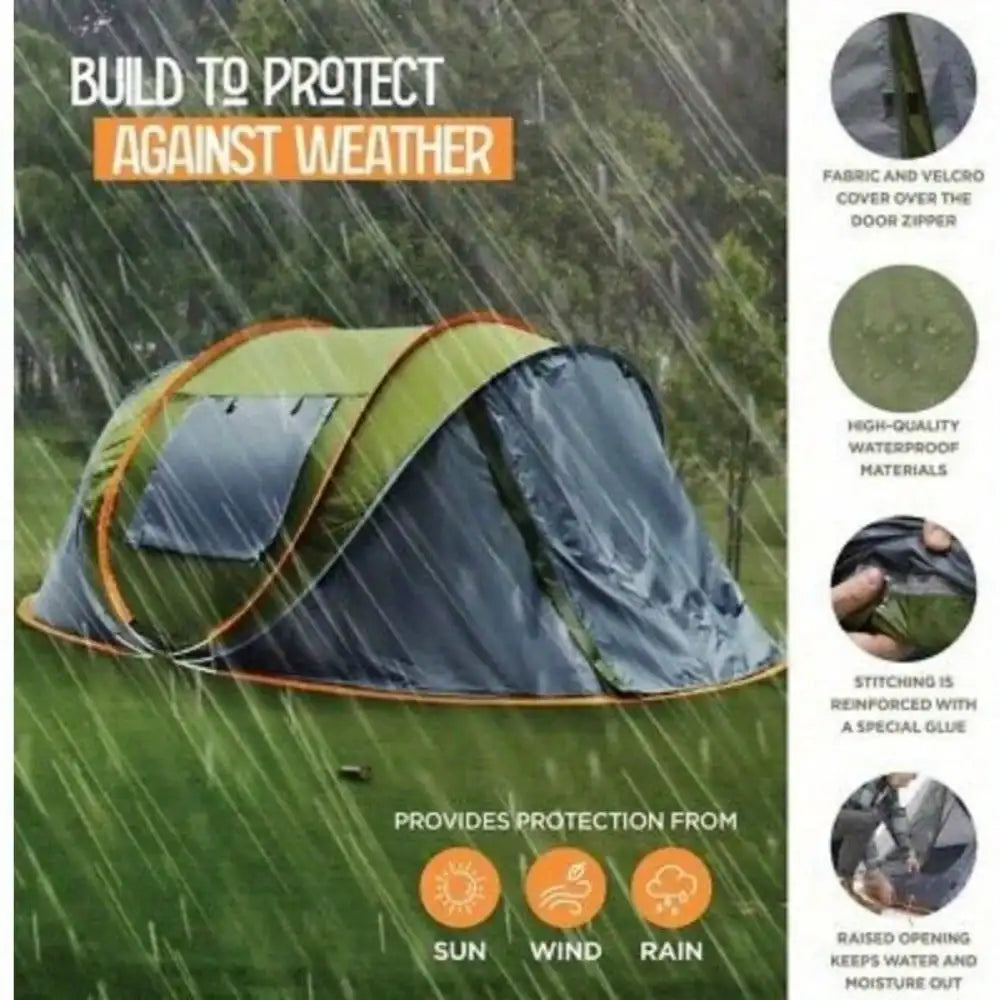 Camping Tent 4-Person Easy Pop Up With 2 Doors UPF50Plus