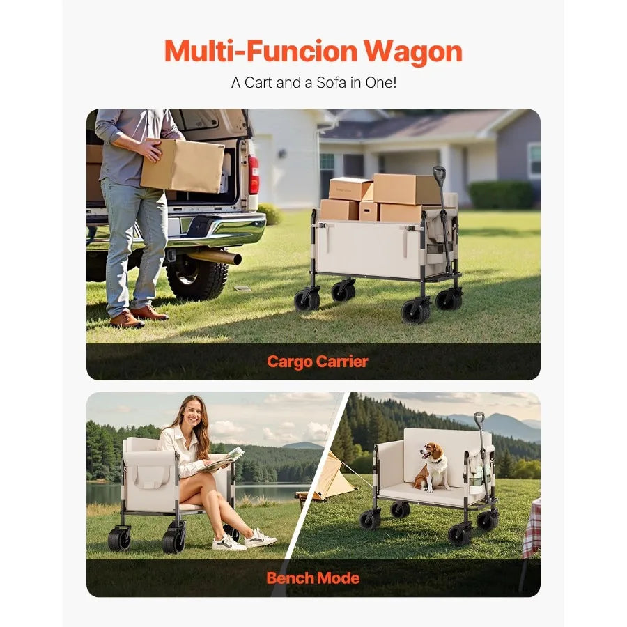 Collapsible Folding Wagon 550lb Capacity Converts to Bench Outdoors