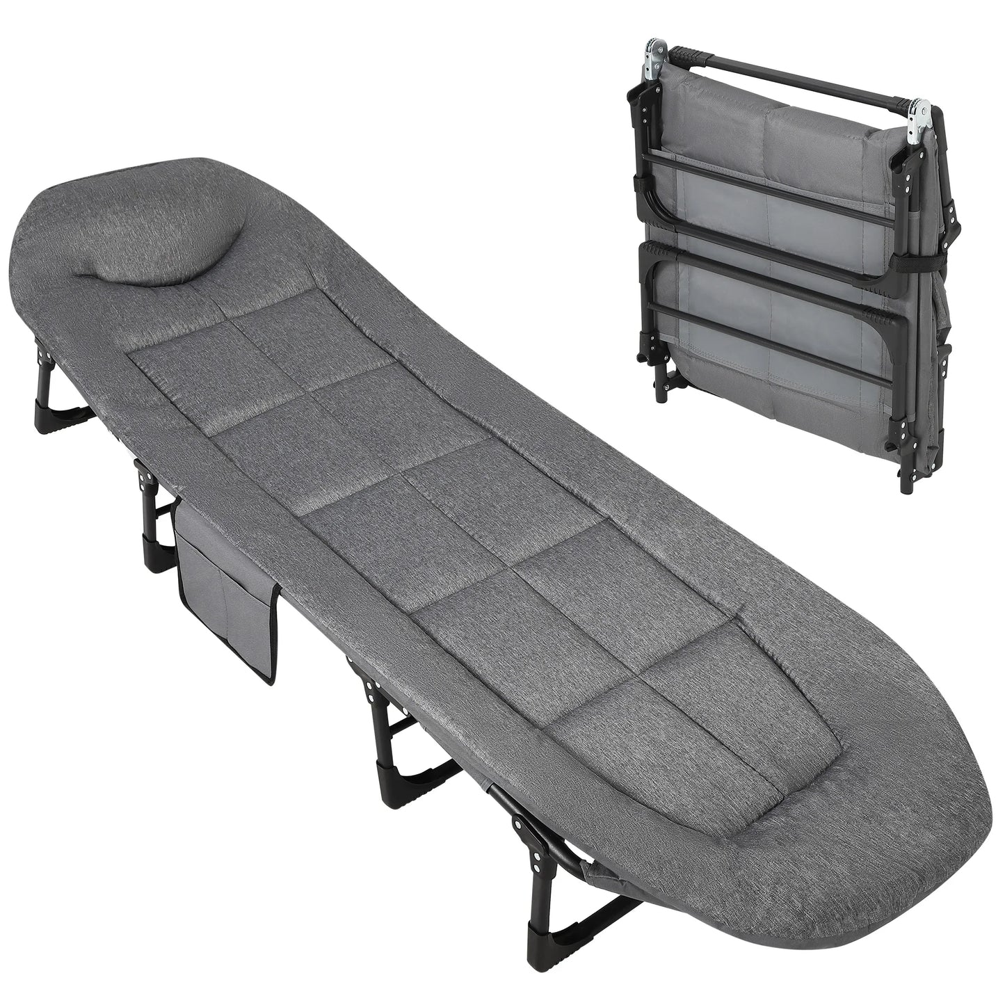 TWISTER.CK Portable Folding Bed With Cushioned Pillow For Outdoors