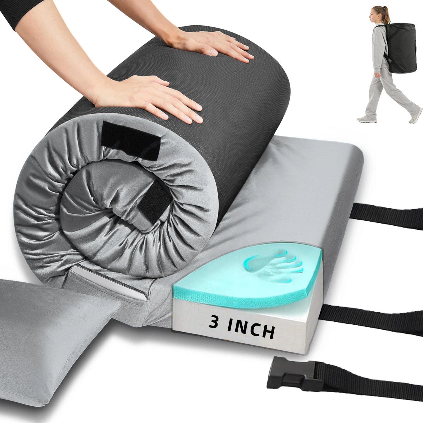 Memory Foam Camping Mattress Portable Roll Up Sleeping Pad