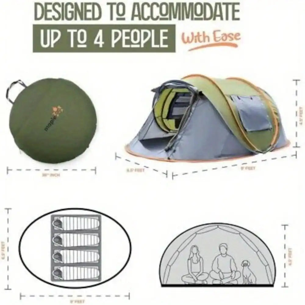 Camping Tent 4-Person Easy Pop Up With 2 Doors UPF50Plus