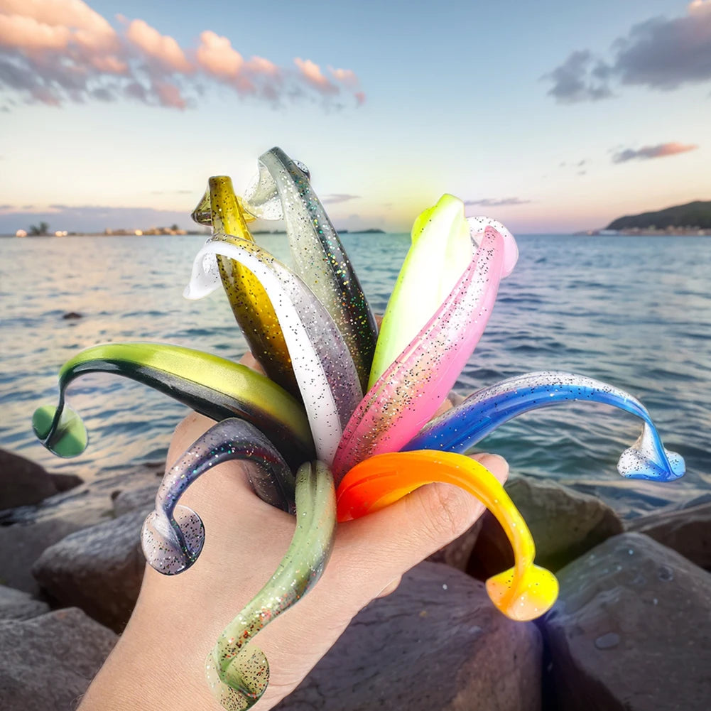 10Pcs T Tail Worm Soft Baits Paddle Tail Lures Bassfishing