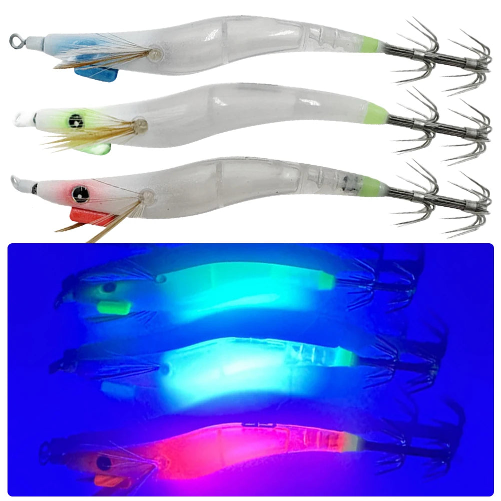 APWIKOGER Luminous Lure Hard Shrimp Bait with Squid Jig Hook