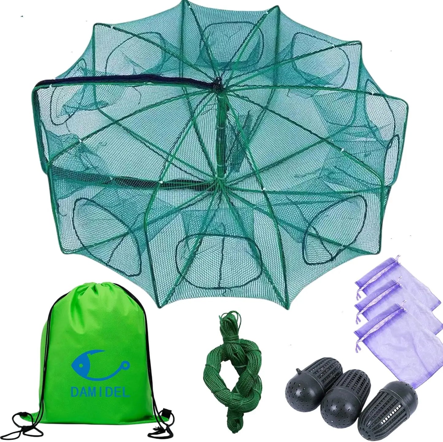 Folded Fishing Trap With Rope And Bait Bag Crabs Shrimp