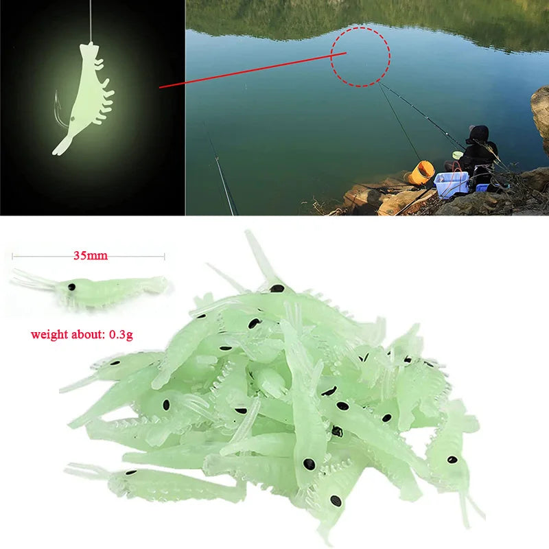 Luminous Shrimp Fishing Bait Soft Lure Worms For Bass Crappie