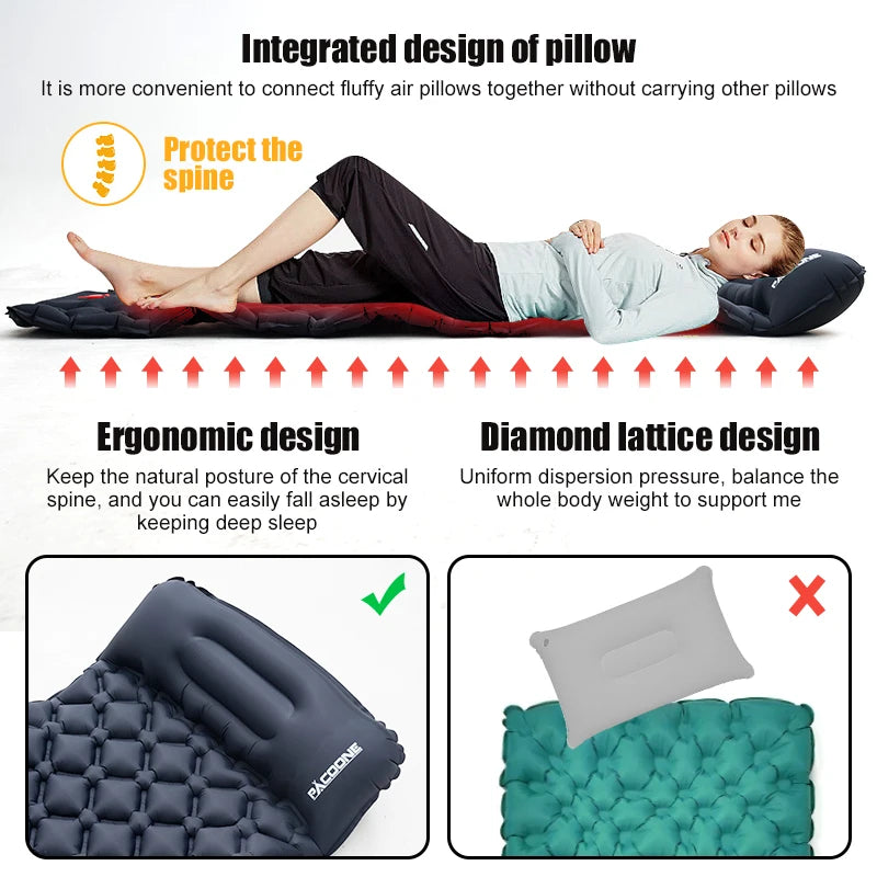 Outdoor Sleeping Pad Camping Inflatable Mattress Built In Pump Ultralight