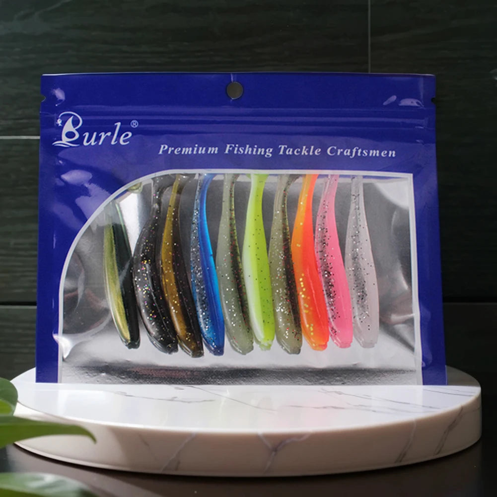 10Pcs T Tail Worm Soft Baits Paddle Tail Lures Bassfishing