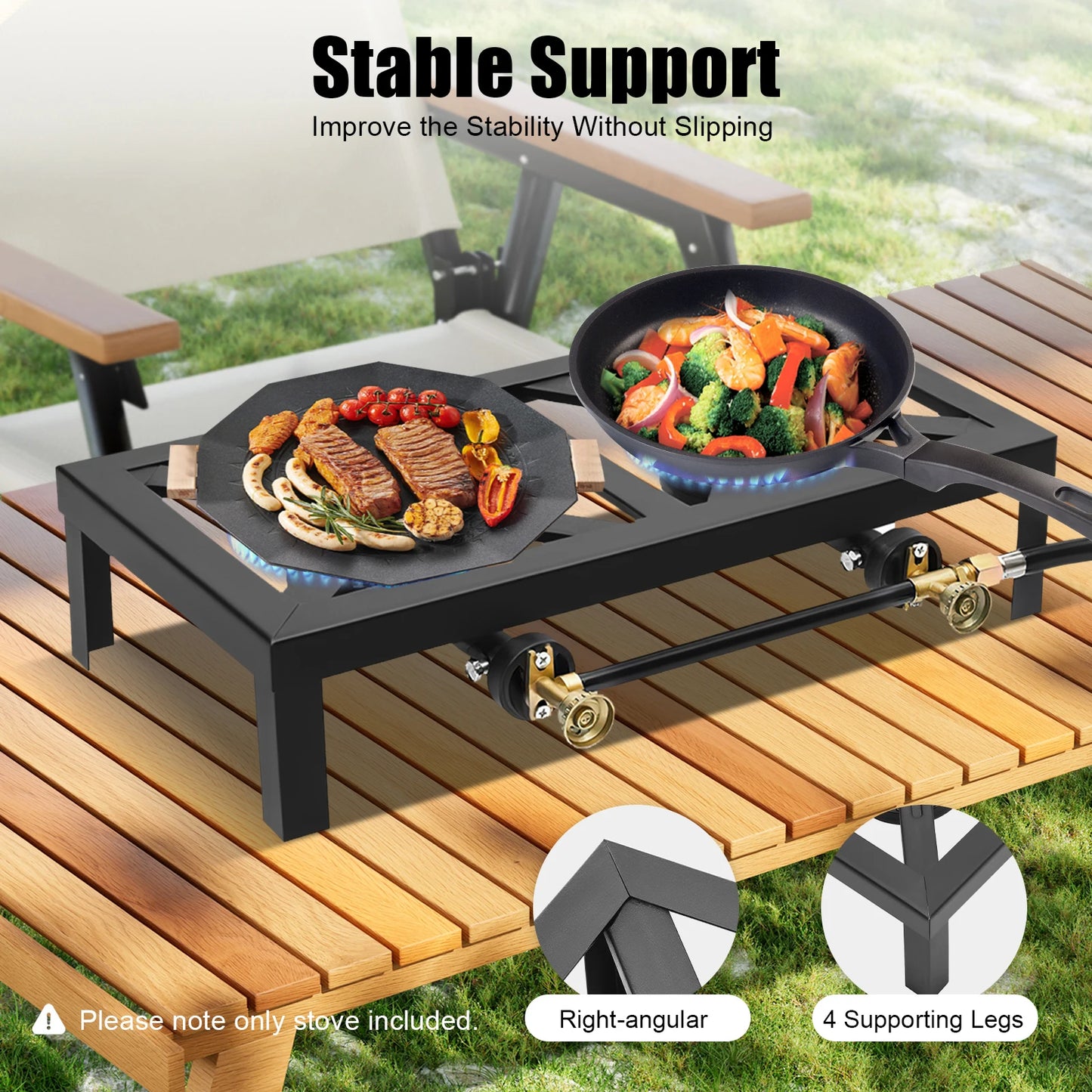 8000W Portable Double Burner Outdoor Gas Stove PSI Regulator
