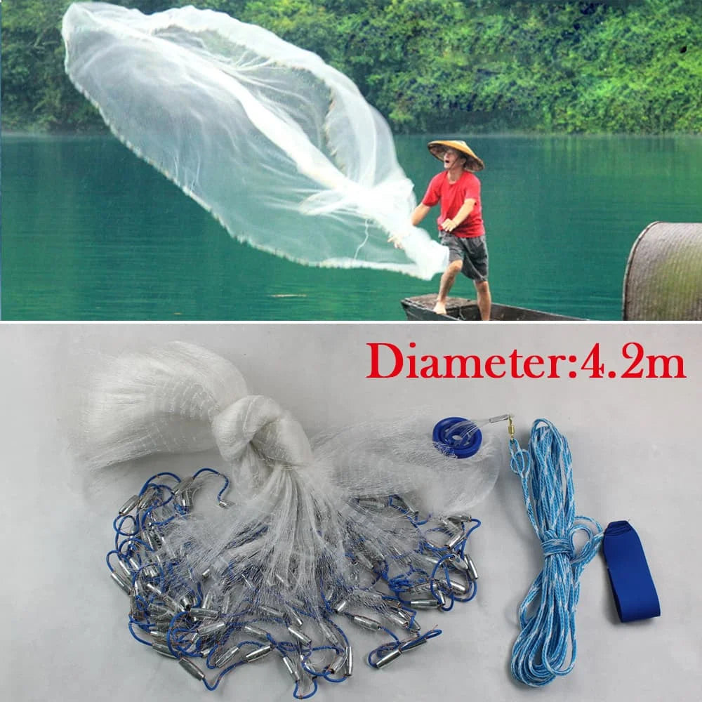 Nylon Monofilament Cast Net With Sinker For Fishing