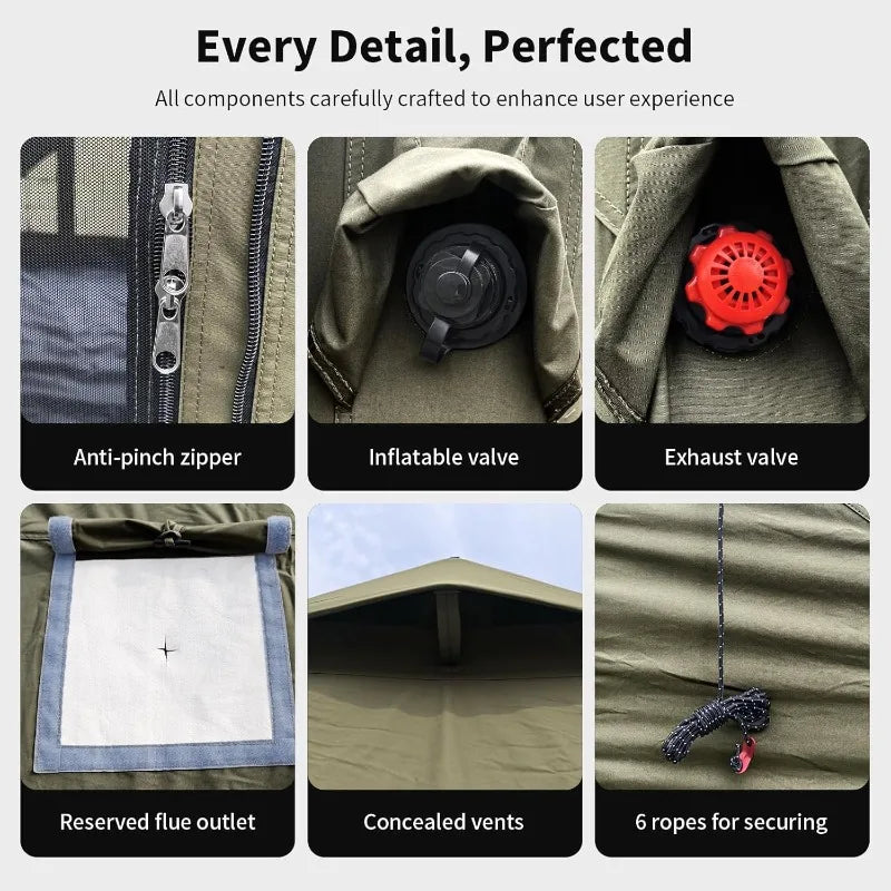 Inflatable Camping Tent With Wind Rain Resistance And Stove Jack