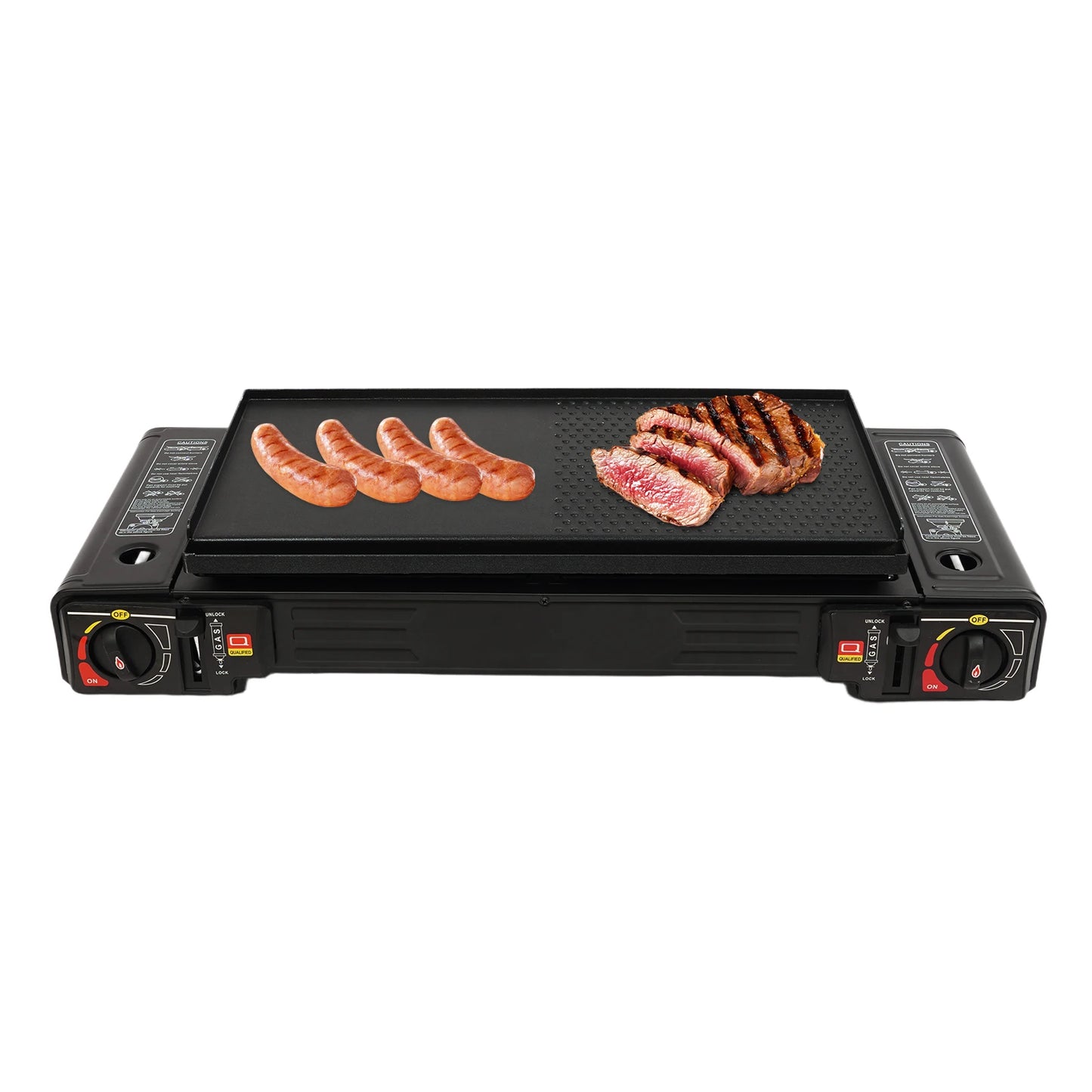 Gas Camping Stove And Grill Pan Set 2500W 2-Burner