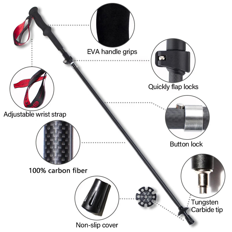 OKHEALING Ultralight Carbon Fiber Trekking Poles Folding Walking Sticks