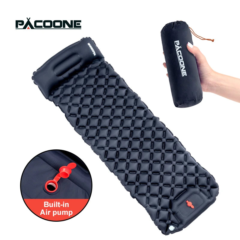 Outdoor Sleeping Pad Camping Inflatable Mattress Built In Pump Ultralight
