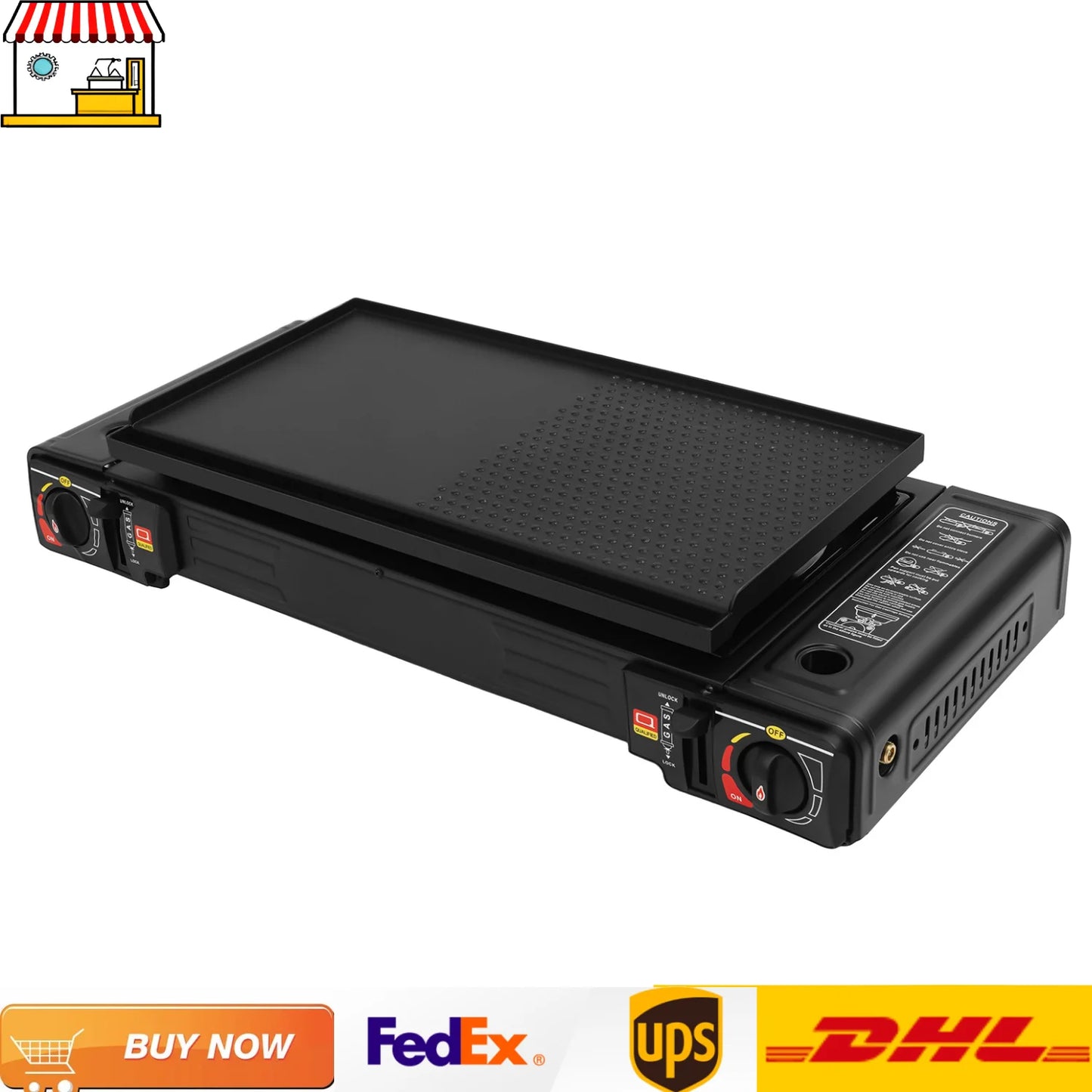 Gas Camping Stove And Grill Pan Set 2500W 2-Burner