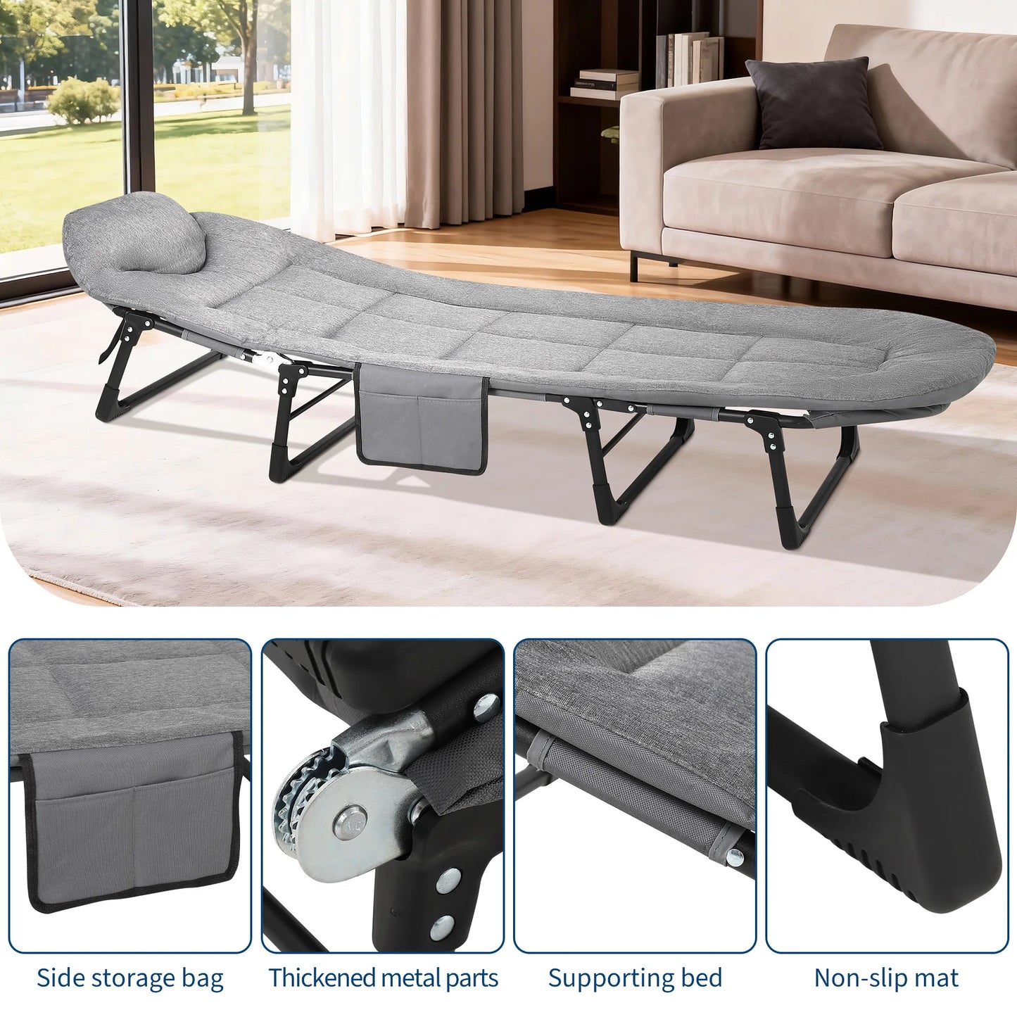 TWISTER.CK Portable Folding Bed With Cushioned Pillow For Outdoors