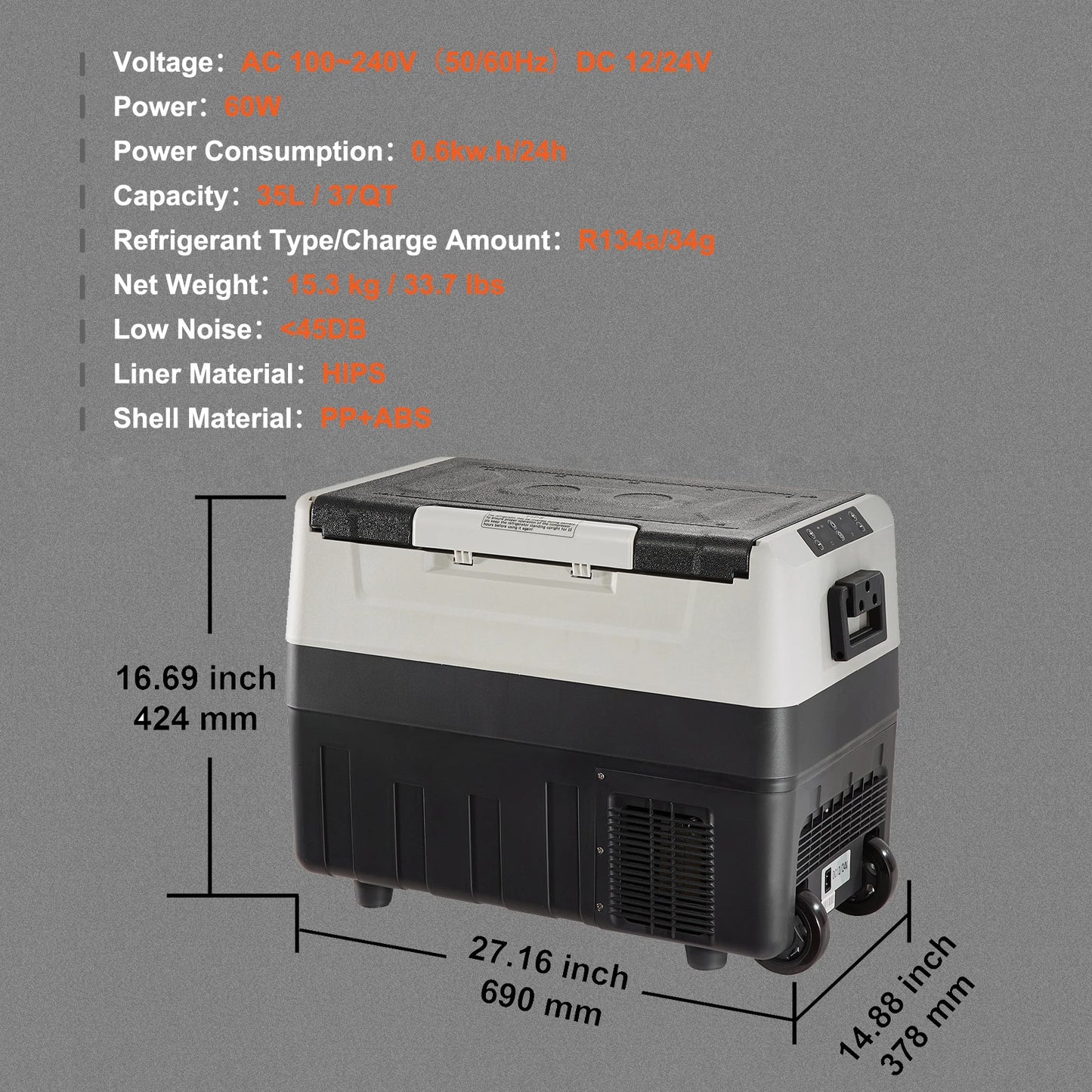 SucceBuy Portable Car Refrigerator Cooler With Wheel Compressor Freezer