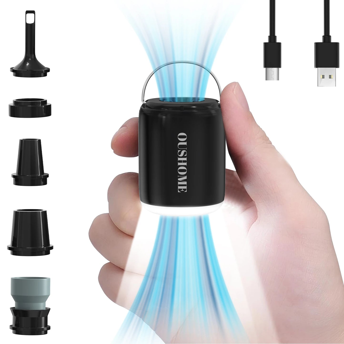 Portable Air Pump For Inflatables USB Rechargeable With Camping Light