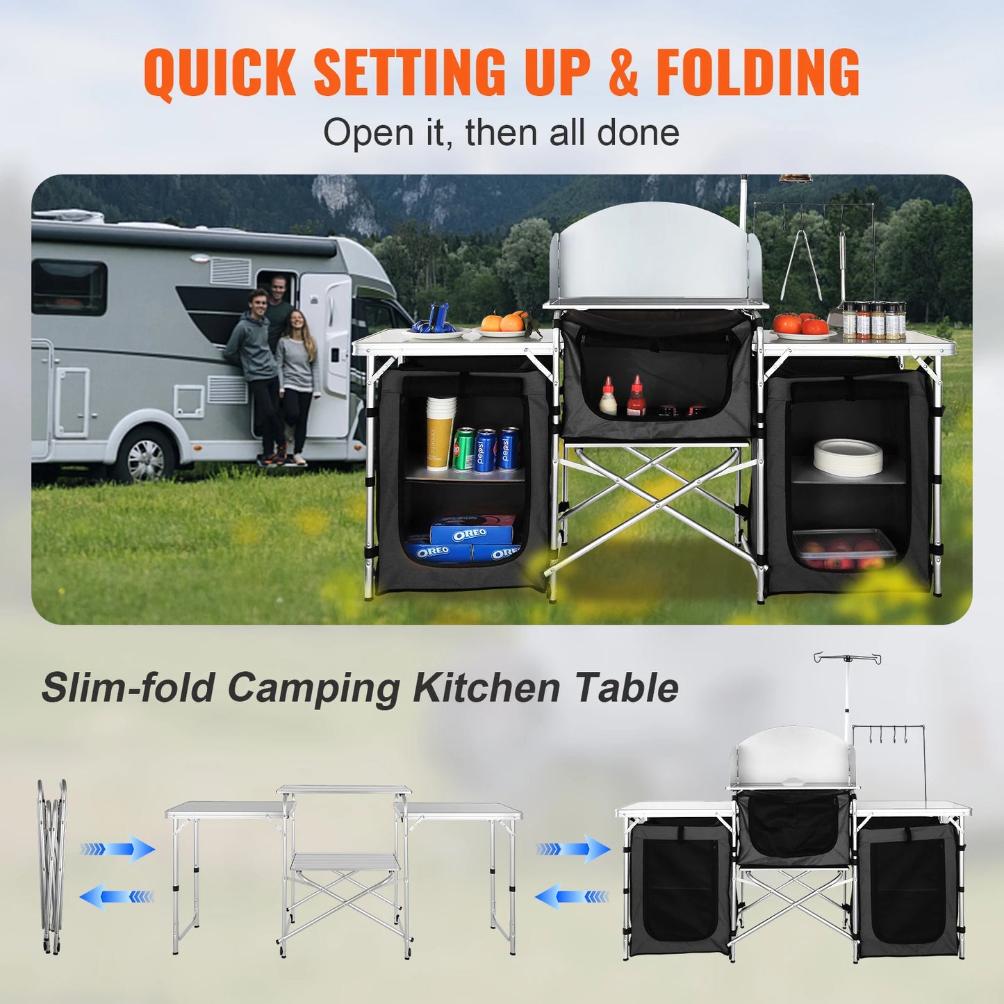 VEVOR SucceBuy Camping Kitchen Table Cabinet Folding Storage Rack