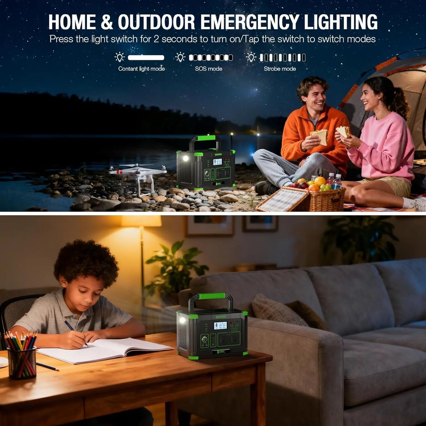 EBL 999Wh 1000W Portable Power Station Camping Wireless Charger