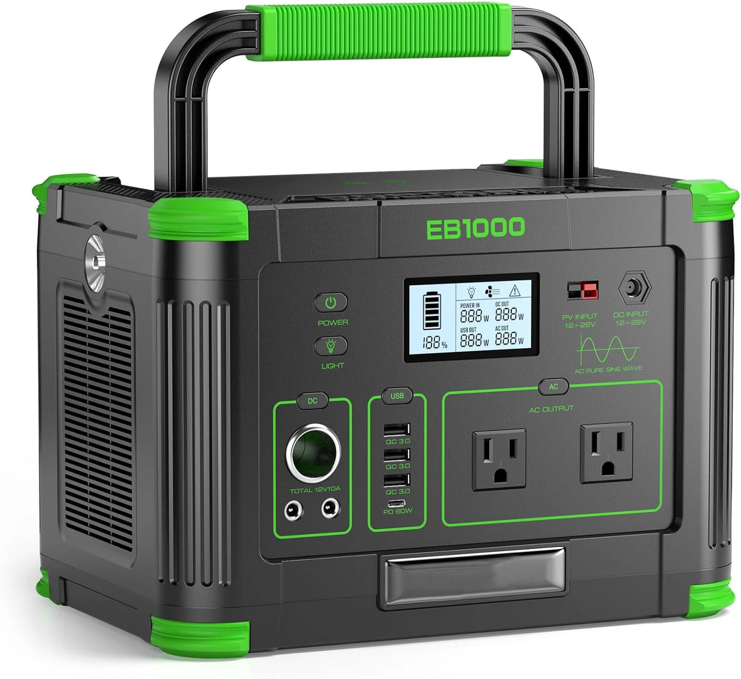 EBL 999Wh 1000W Portable Power Station Camping Wireless Charger