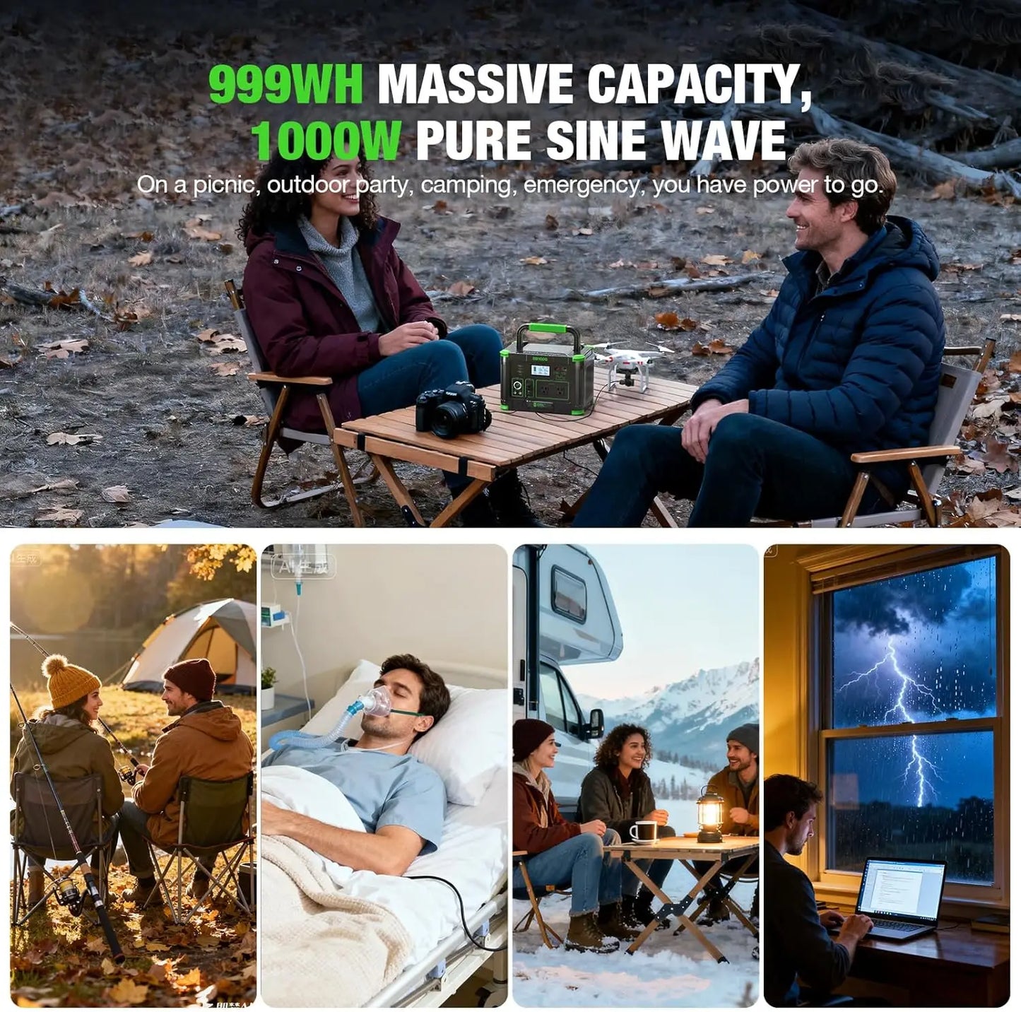 EBL 999Wh 1000W Portable Power Station Camping Wireless Charger