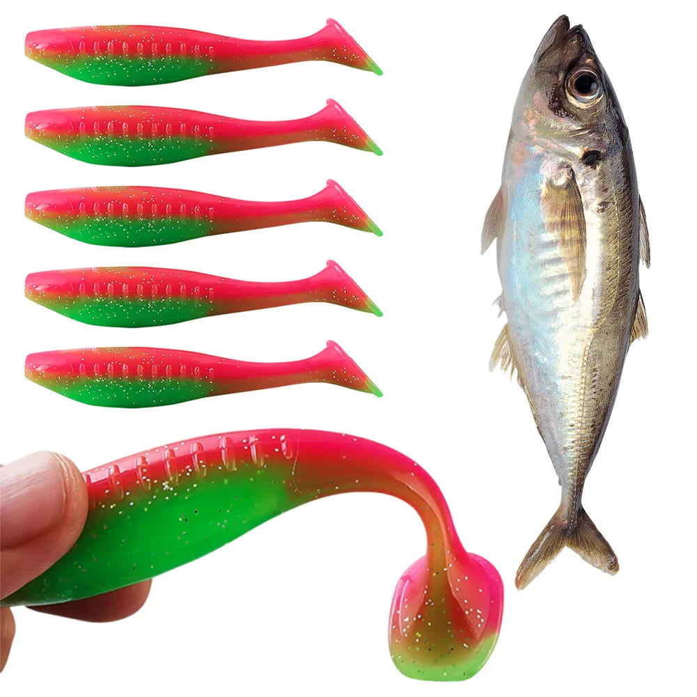 Five Pieces T Tail Soft Lures Swimbaits For Bass Fishing