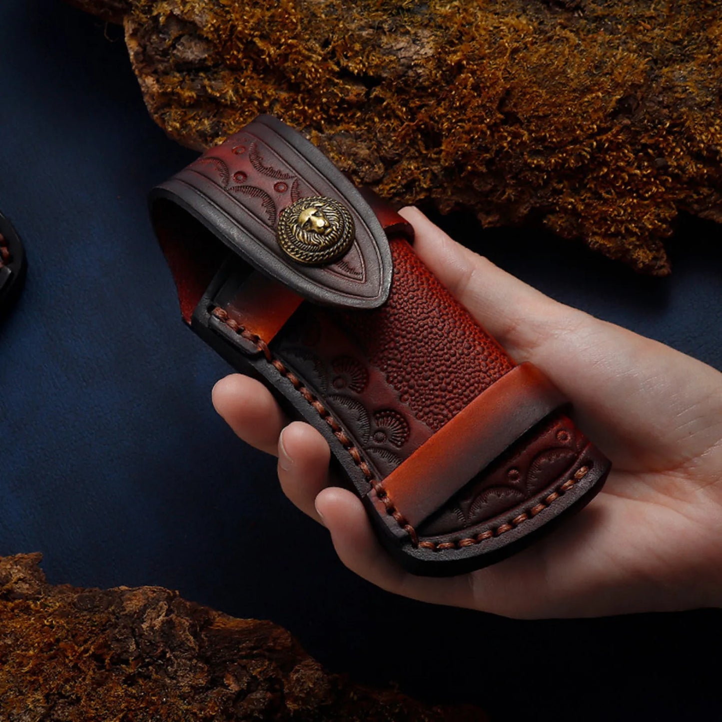 Genuine Leather Knife Pouch Belt Holster With Brass Rivets Snap EDC