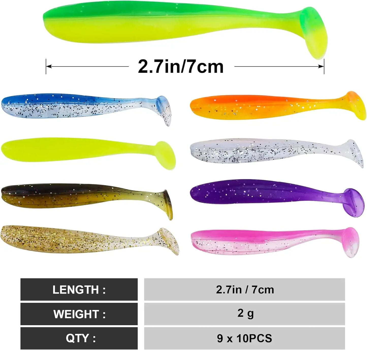 Soft Fishing Lures Kit 90 Pcs Paddle Tail Swimbaits For Bass Walleye Crappie