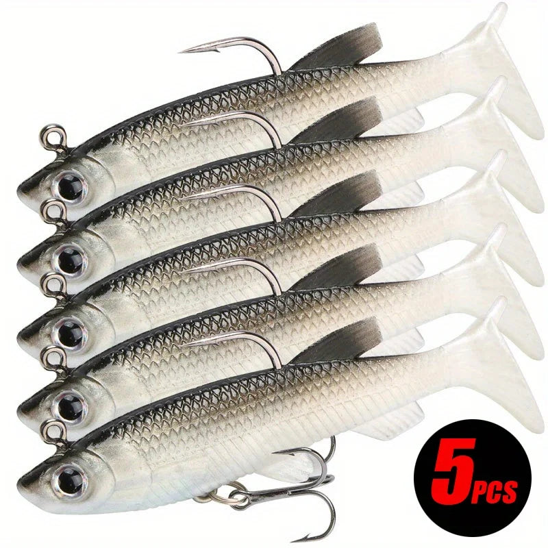 5 Pieces Realistic Soft Baits With Sharp Hooks For Fishing