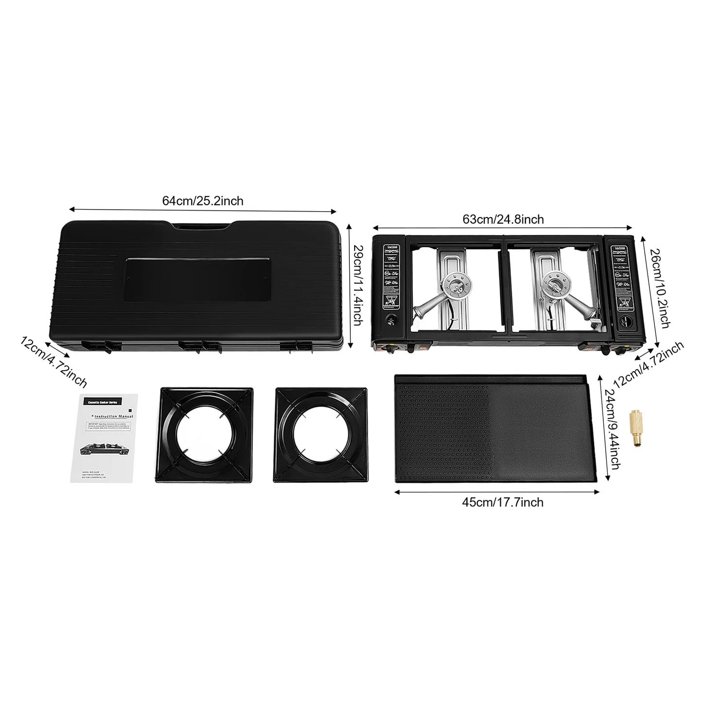 Gas Camping Stove And Grill Pan Set 2500W 2-Burner