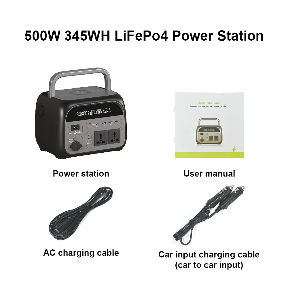 CTOLITY 500W Camping Power Station 345.6Wh LiFePO4 Portable Solar Generator