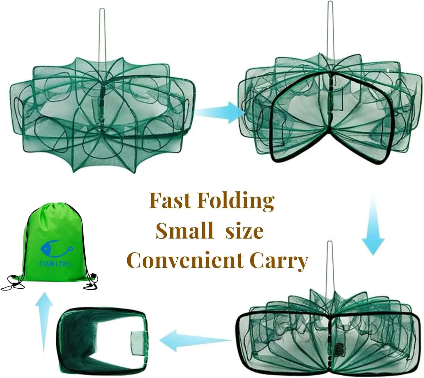 Folded Fishing Trap With Rope And Bait Bag Crabs Shrimp
