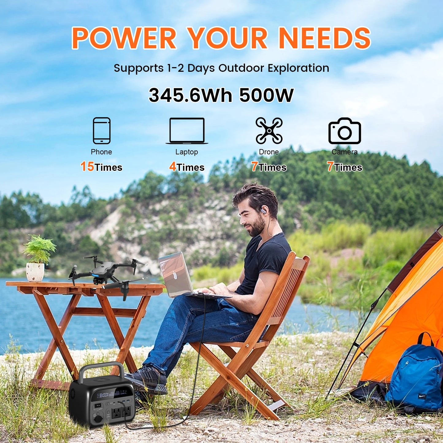 CTOLITY 500W Camping Power Station 345.6Wh LiFePO4 Portable Solar Generator