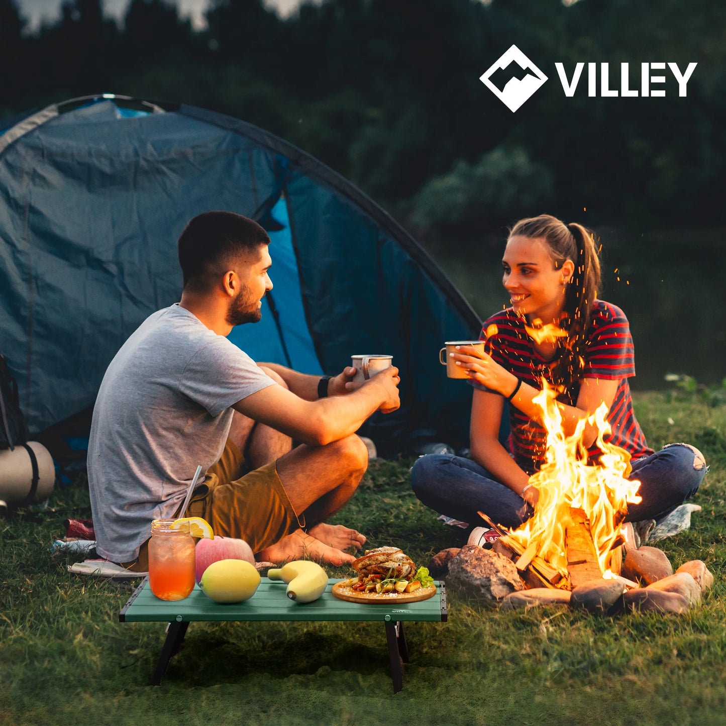 VILLEY Portable Folding Beach Table Ultralight Aluminum Carry Bag
