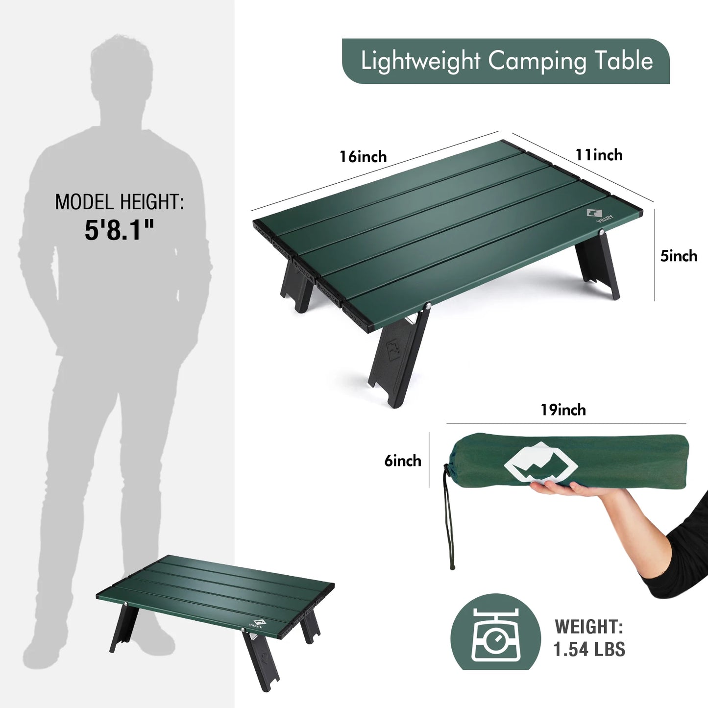 VILLEY Portable Folding Beach Table Ultralight Aluminum Carry Bag