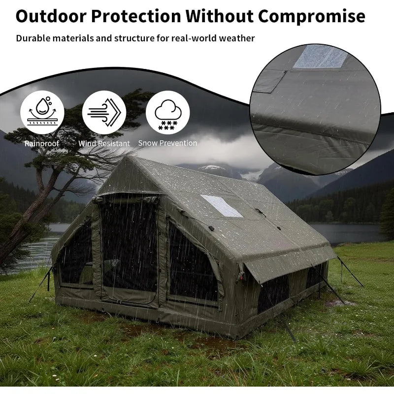 Inflatable Camping Tent With Wind Rain Resistance And Stove Jack