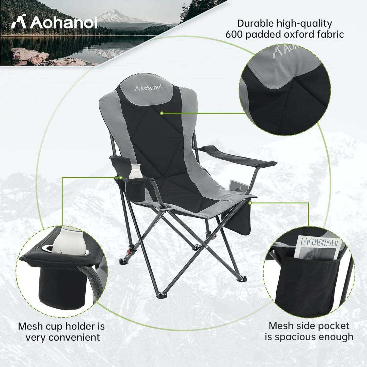 Portable 2 Pack Heavy Duty Camping Chairs With Adjustable Backrest