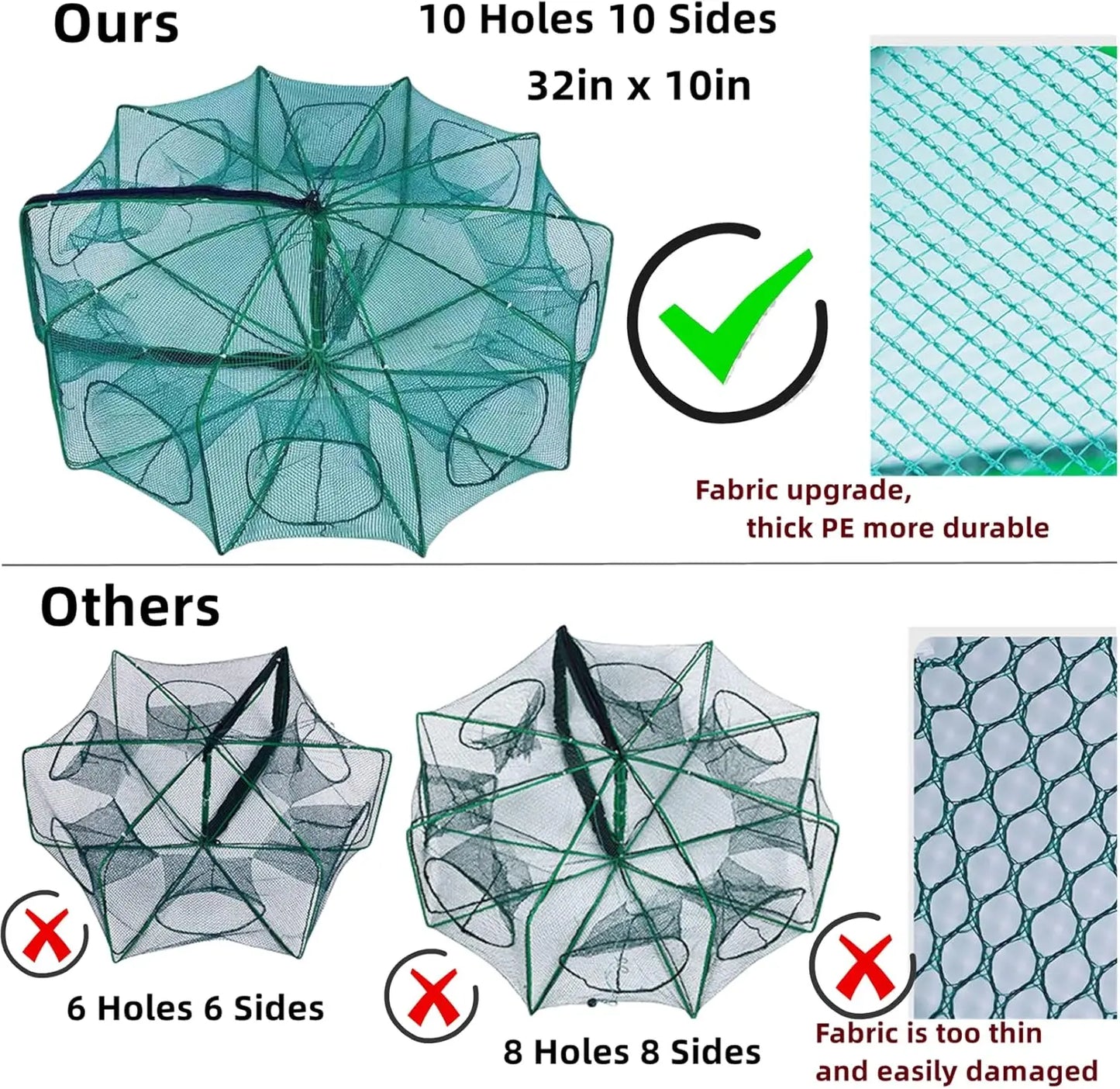 Folded Fishing Trap With Rope And Bait Bag Crabs Shrimp